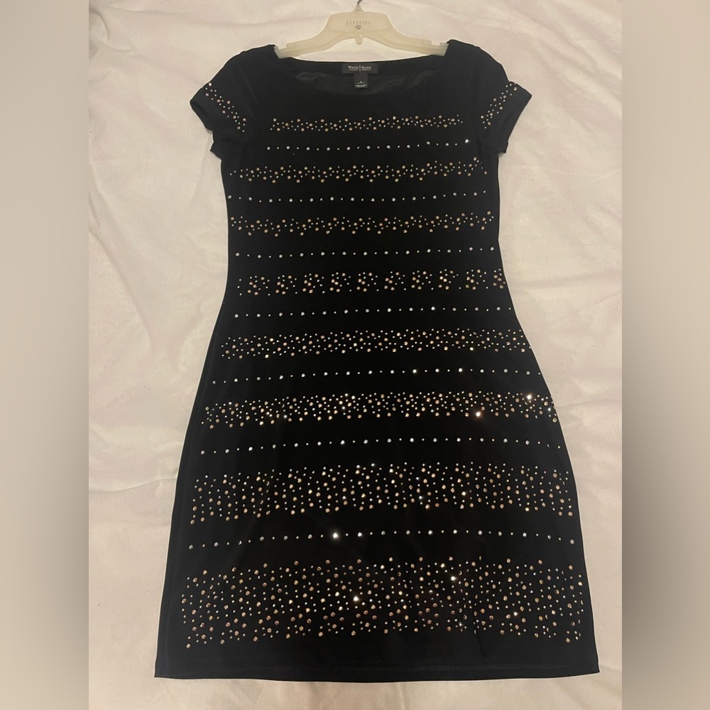 White House Black Market - Black Embellished Cap Sleeve Dress